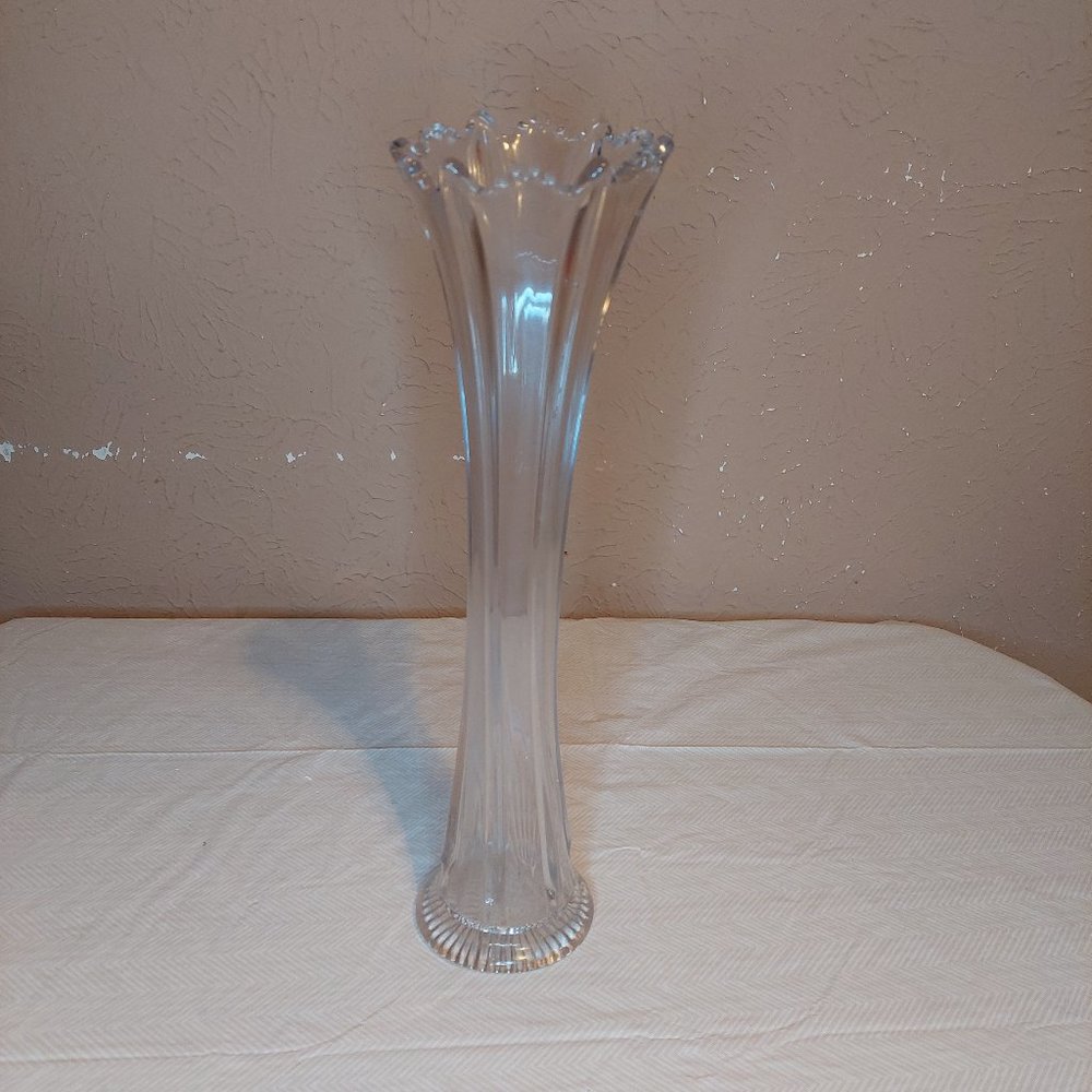 Vintage Clear Ribbed Stretch Glass Vase 16" Tall
